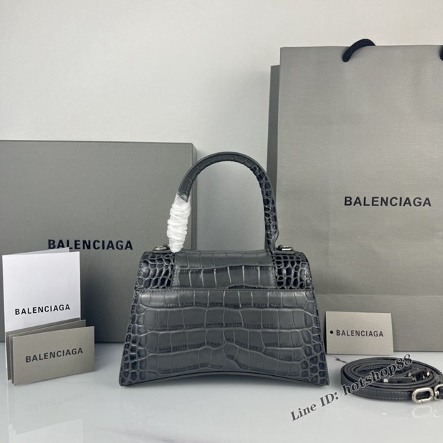 Balenciaga專櫃爆款碳灰鱷魚紋銀扣手提女包 巴黎世家原廠S號Hourglass沙漏包 款號：8895 fyj1187